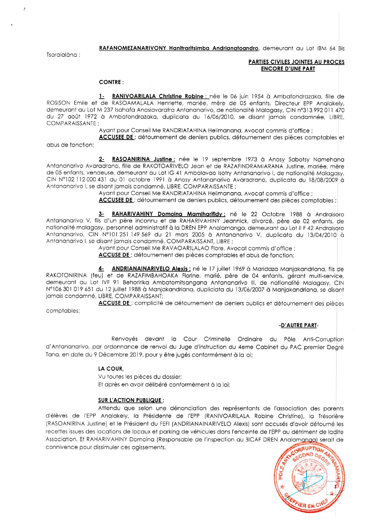 ARRET N°15 DU 06 JUILLET 2021
