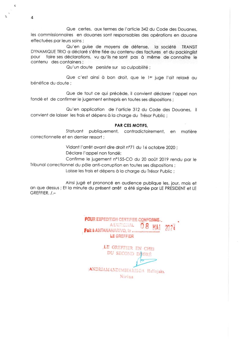 ARRET N°06 DU22 JANVIER 2021