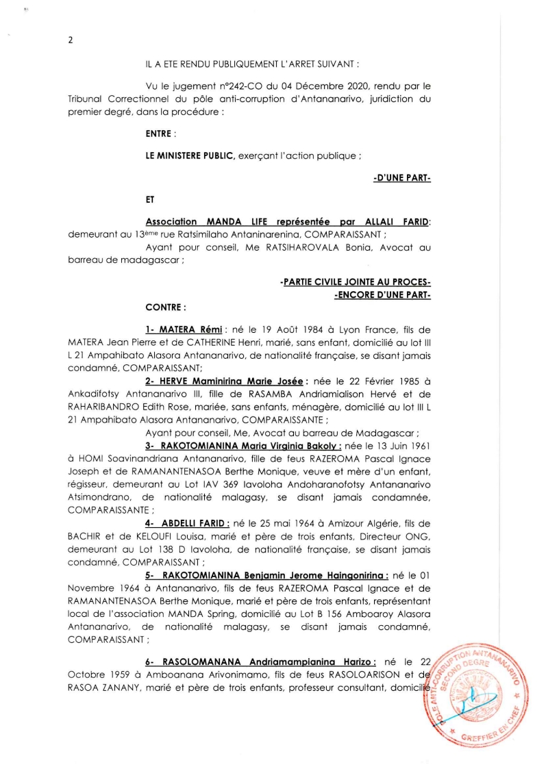 ARRET N°65 DU 20 AOUT 2021