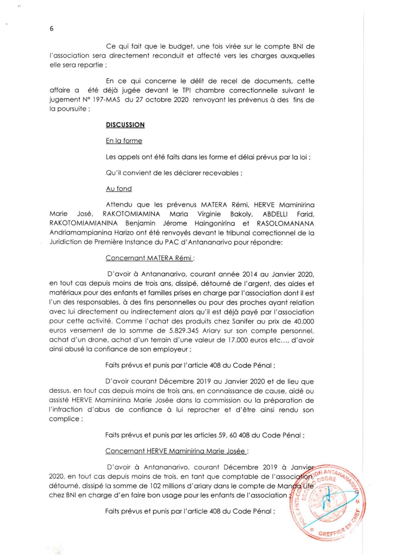 ARRET N°65 DU 20 AOUT 2021