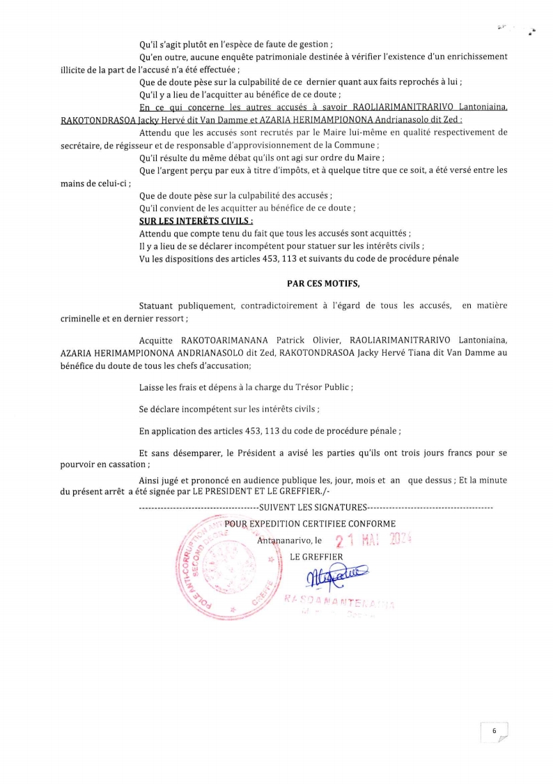 ARRET N°07 DU 21 JUIN 2022