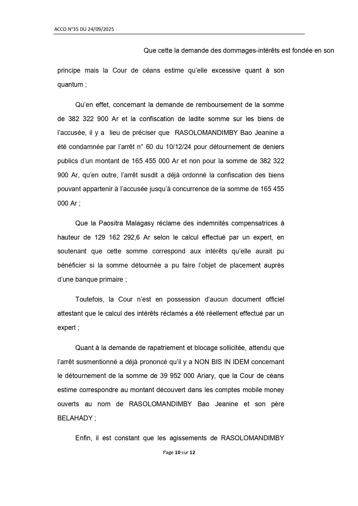 ARRET N° 35 DU 24 SEPTEMBRE 2025