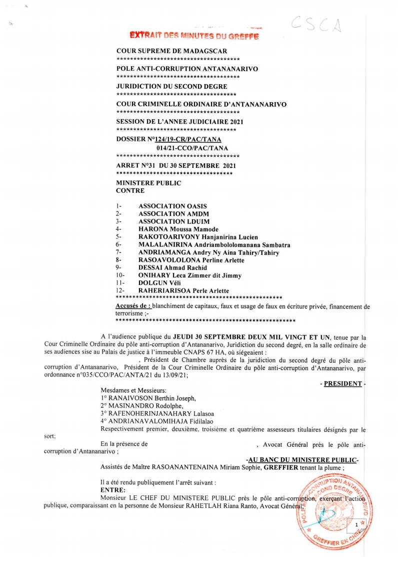 CSCA ARRET N° 31 DU 30 SEPTEMBRE 2021