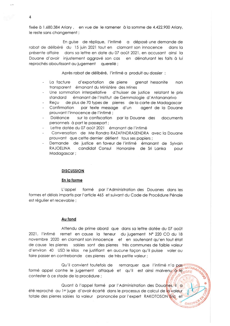 ARRET N°71 DU 10 SEPTEMBRE 2021