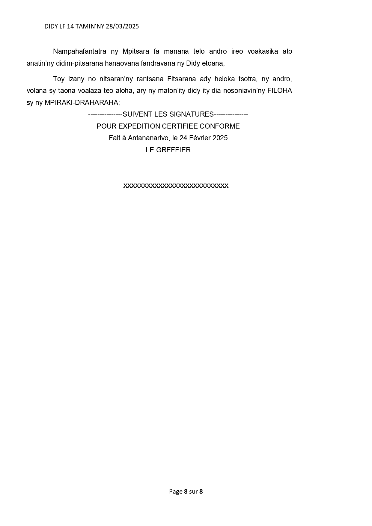ARRET N° 14  DU 28 MARS 2025