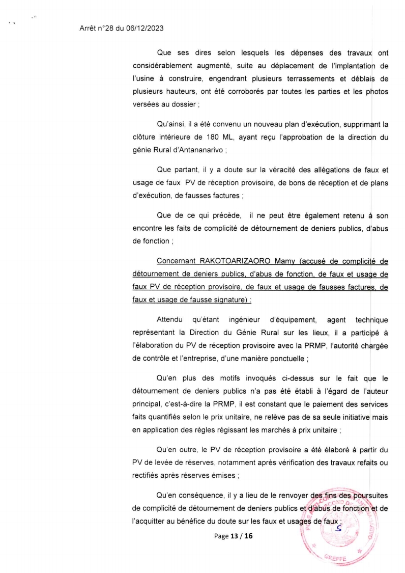 ARRET N°28 DU 06 DECEMBRE 2023
