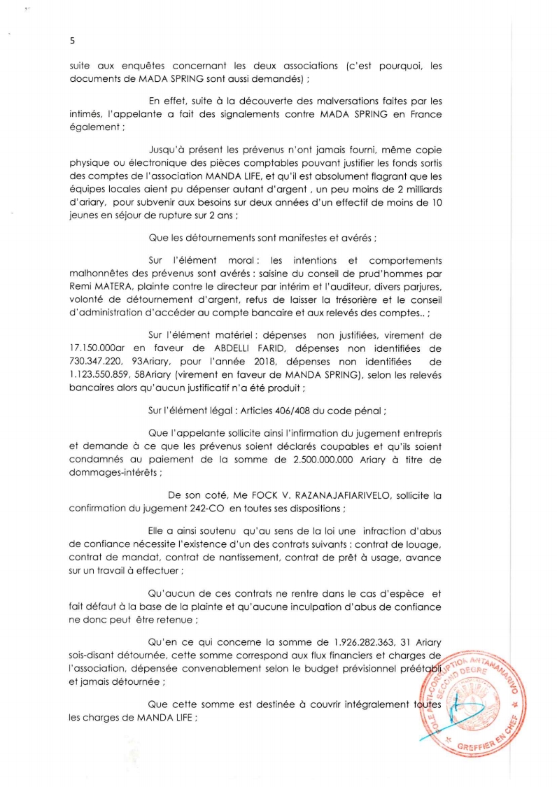 ARRET N°65 DU 20 AOUT 2021