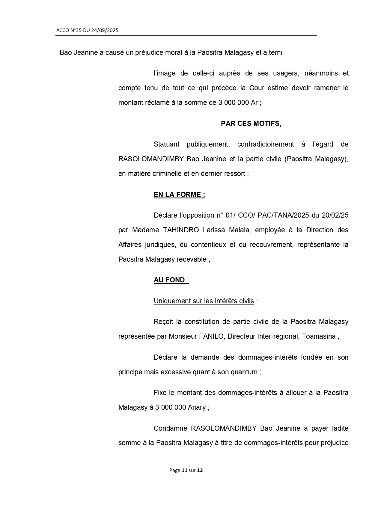 ARRET N° 35 DU 24 SEPTEMBRE 2025