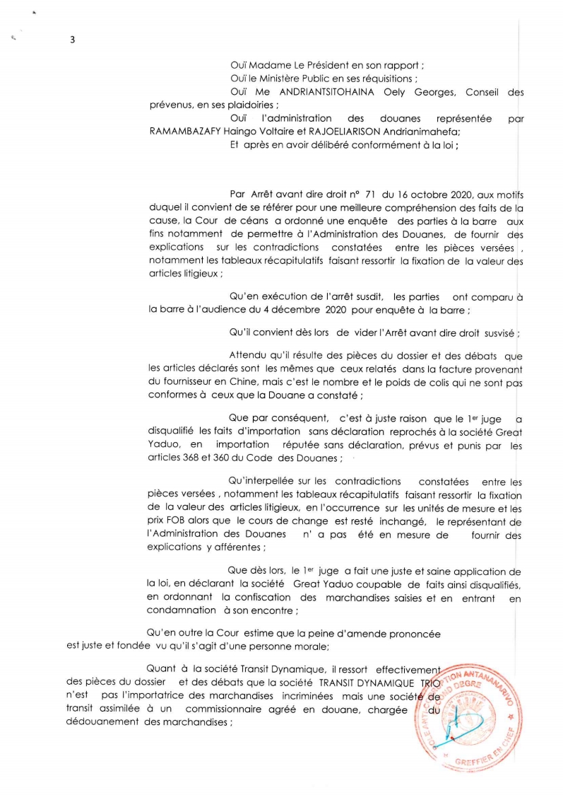 ARRET N°06 DU22 JANVIER 2021
