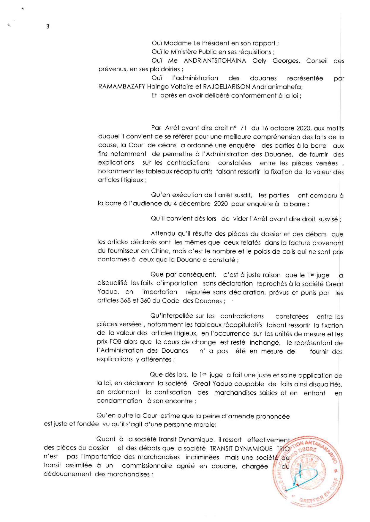 ARRÊT N°06 DU 22 JANVIER 2021