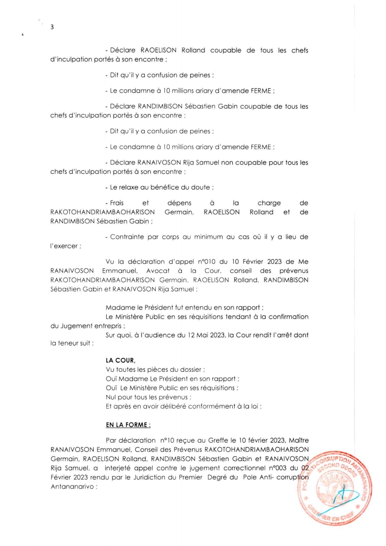 ARRET N°25 DU 12 MAI 2023