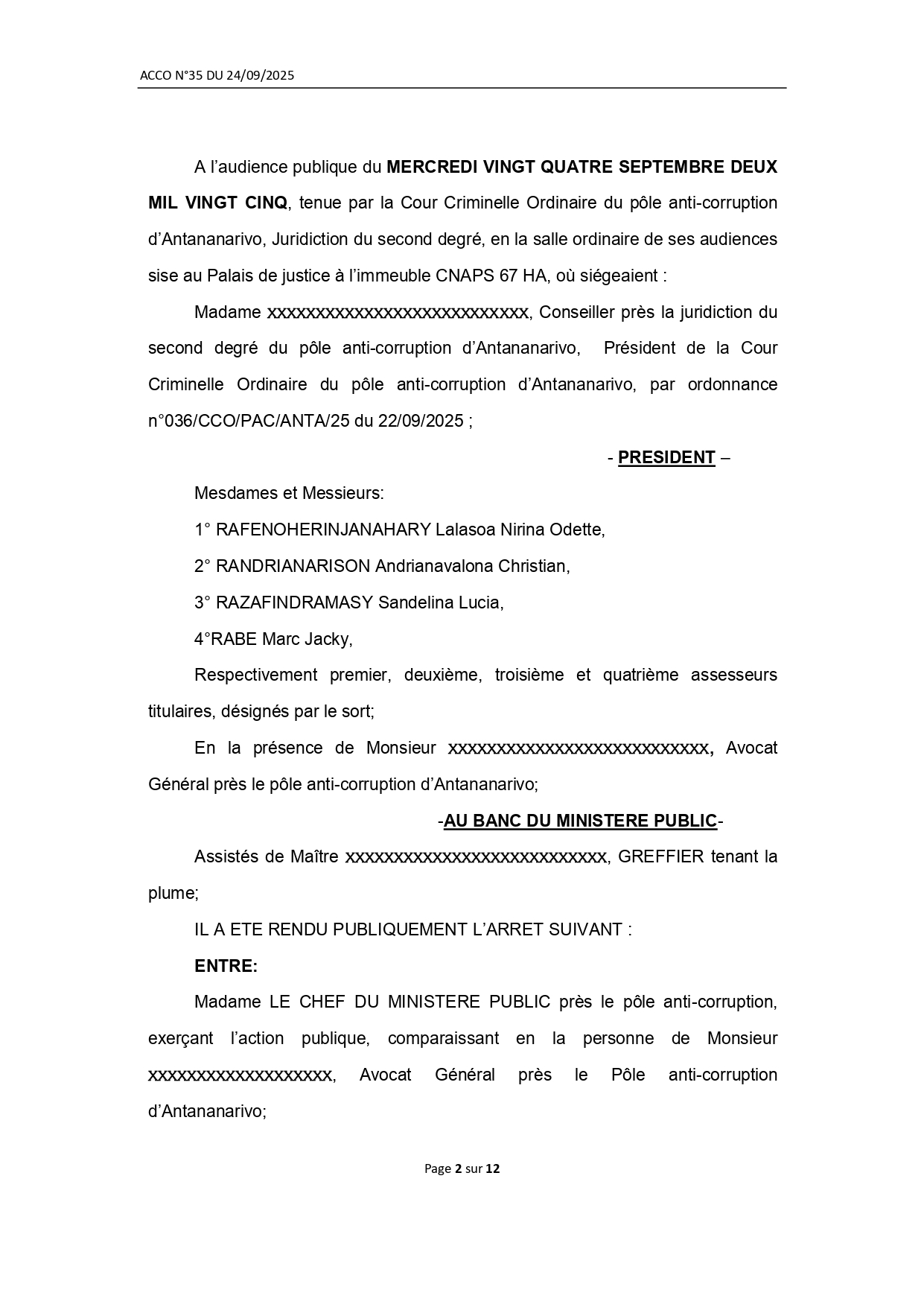 ARRET N° 35 DU 24 SEPTEMBRE 2025