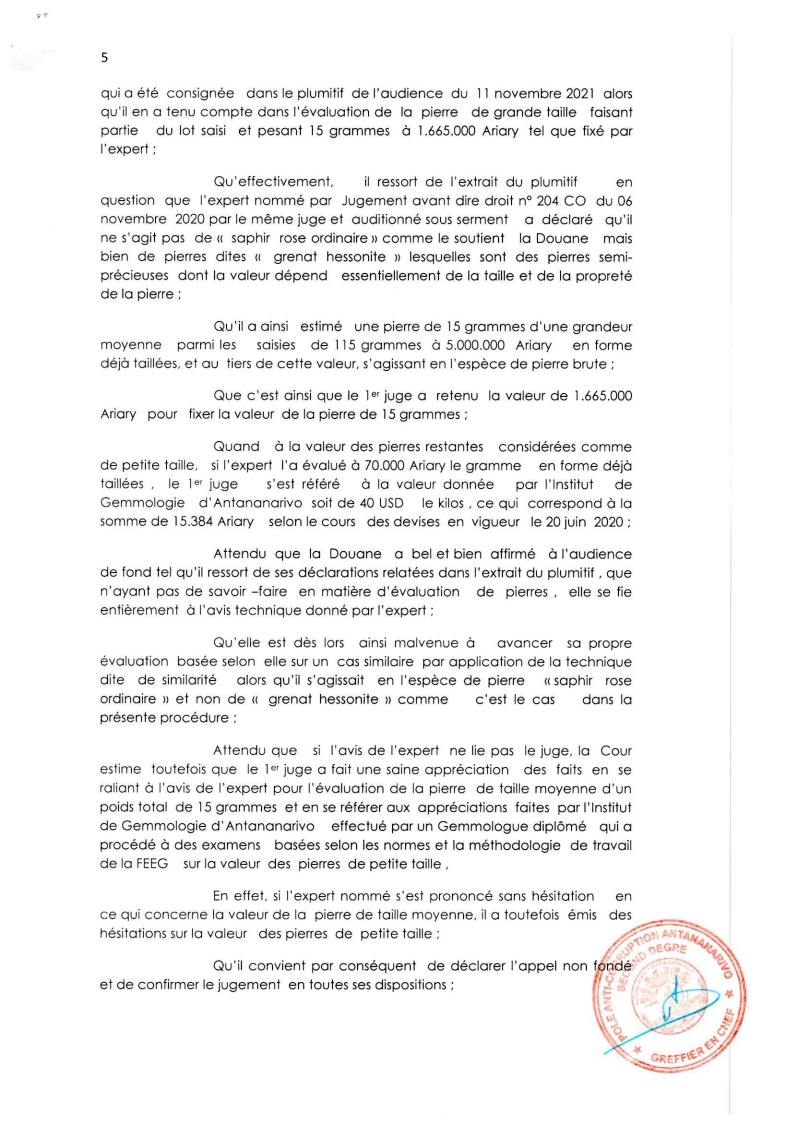 ARRET N°71 DU 10 SEPTEMBRE 2021
