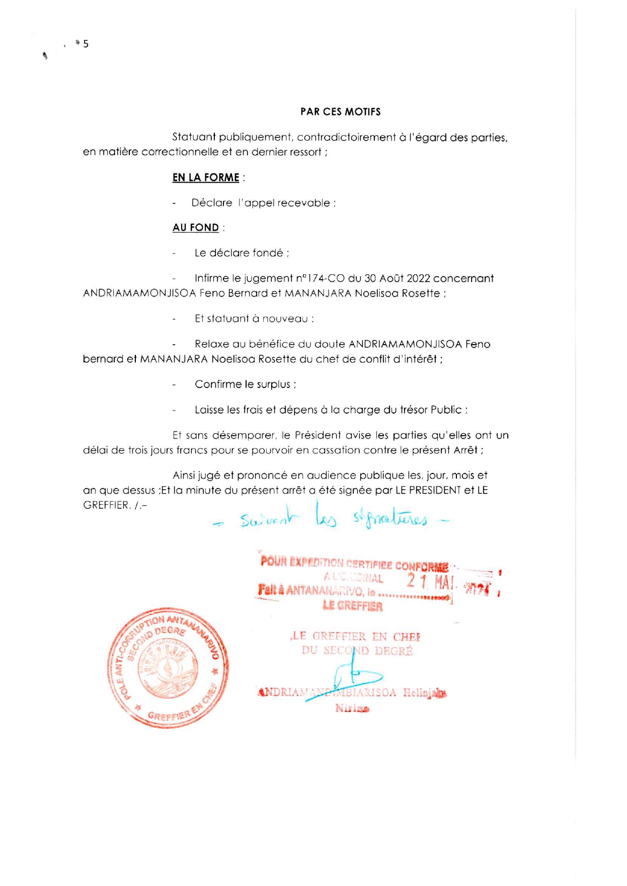 ARRET N°20 DU 07 Avril 2023