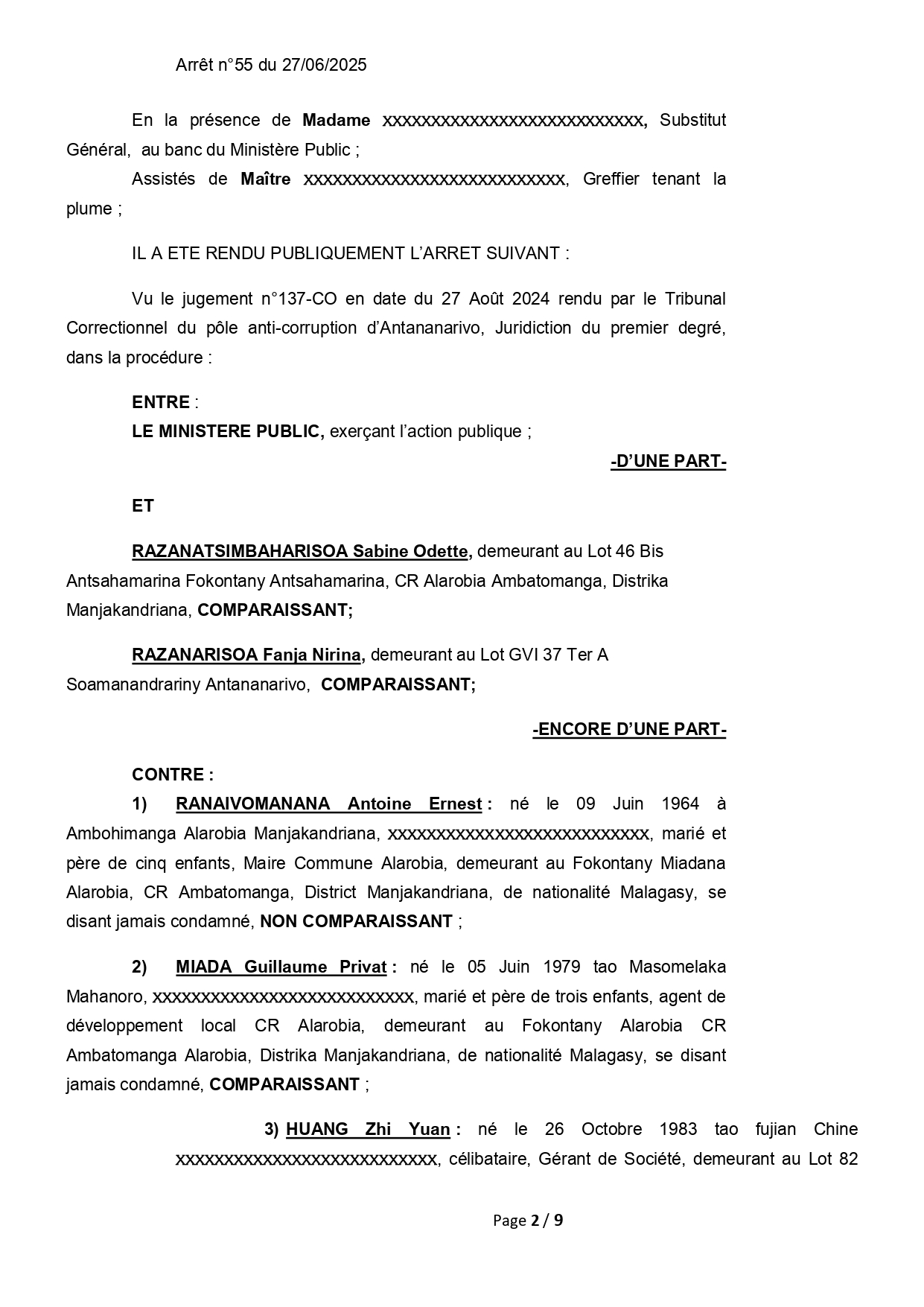 ARRET N°55 DU 27 JUIN 2025