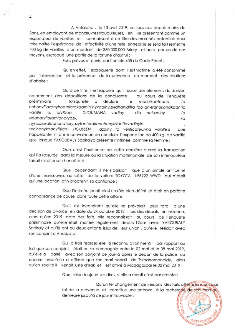 ARRET N°22 DU 26 MARS 2021