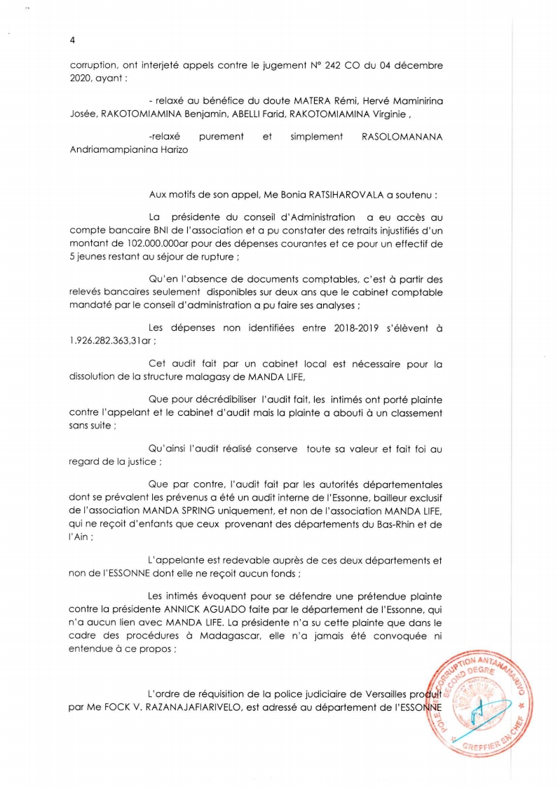 ARRET N°65 DU 20 AOUT 2021