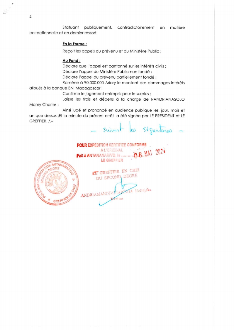 ARRET N°61 DU 30 JUILLET 2021