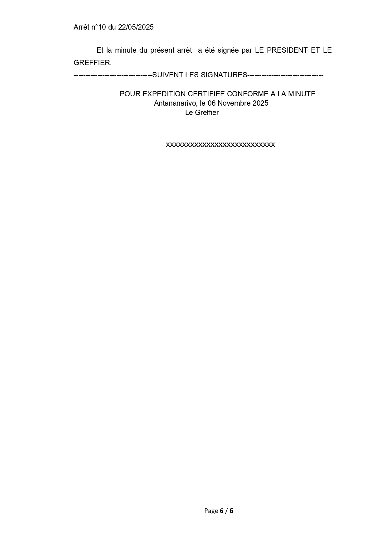 ARRET N° 10 DU 22 MAI 2025