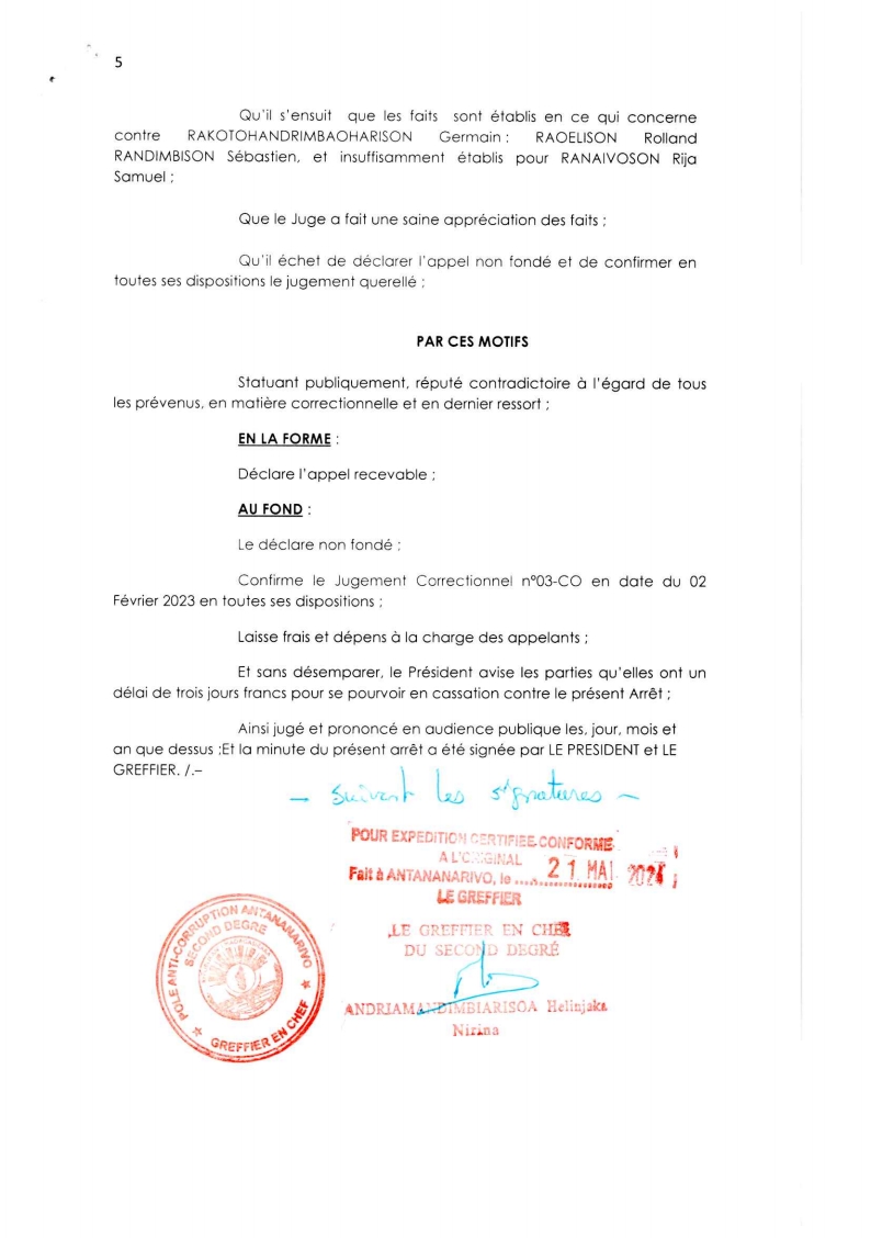 ARRET N°25 DU 12 MAI 2023