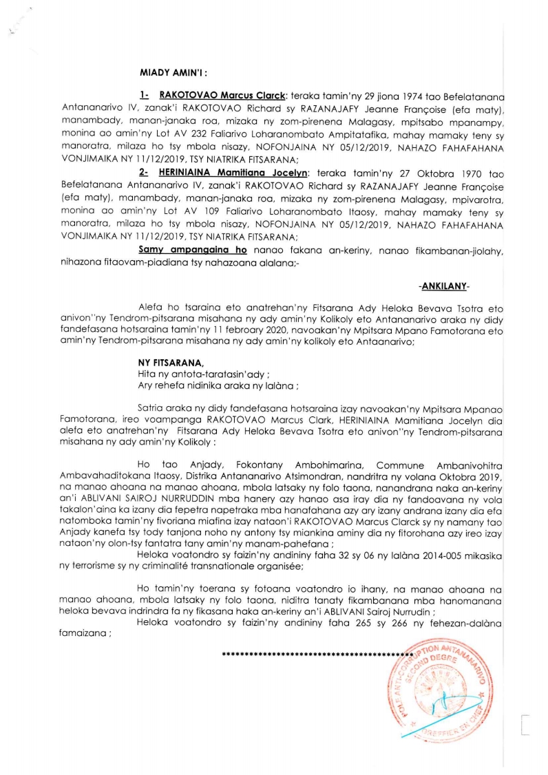 ARRET N°34 DU 01 DECEMBRE2021