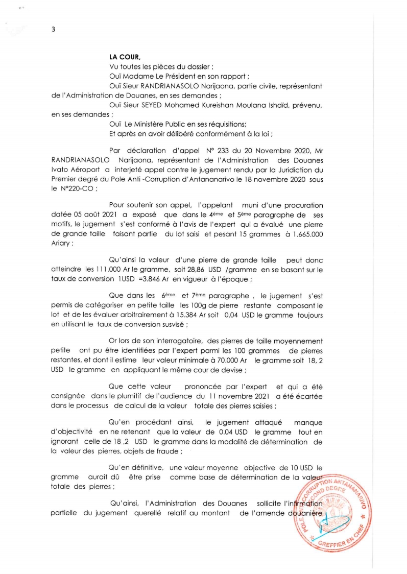 ARRET N°71 DU 10 SEPTEMBRE 2021