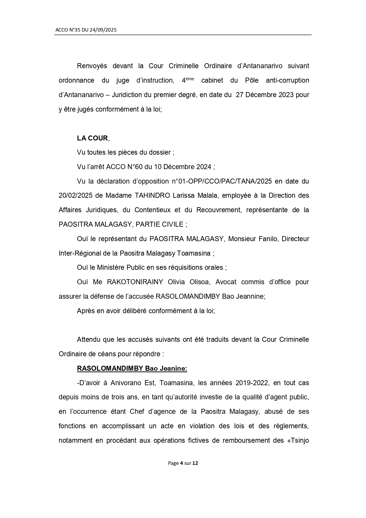 ARRET N° 35 DU 24 SEPTEMBRE 2025