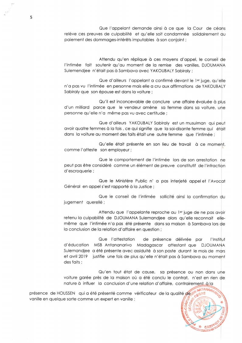 ARRET N°22 DU 26 MARS 2021