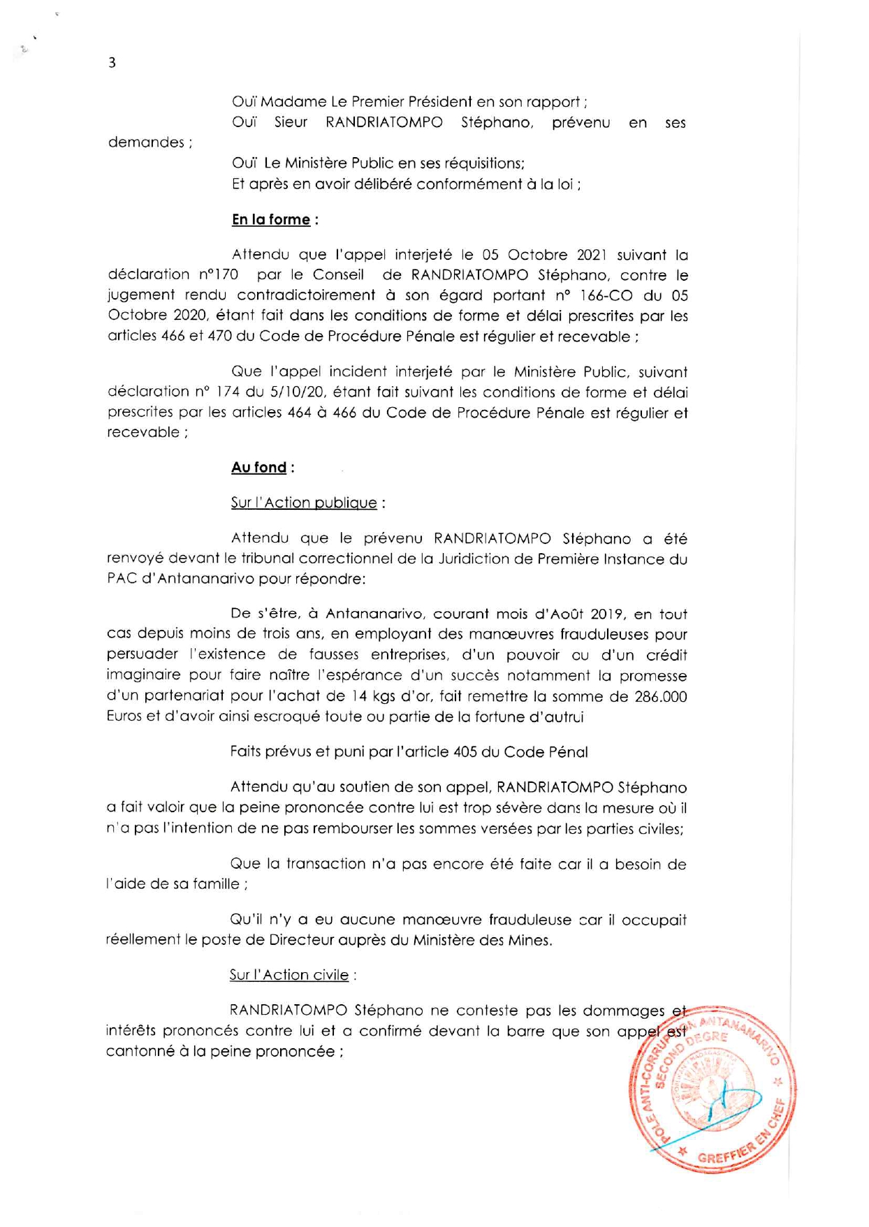 ARRET N°57 DU 23 JUILLET 2021