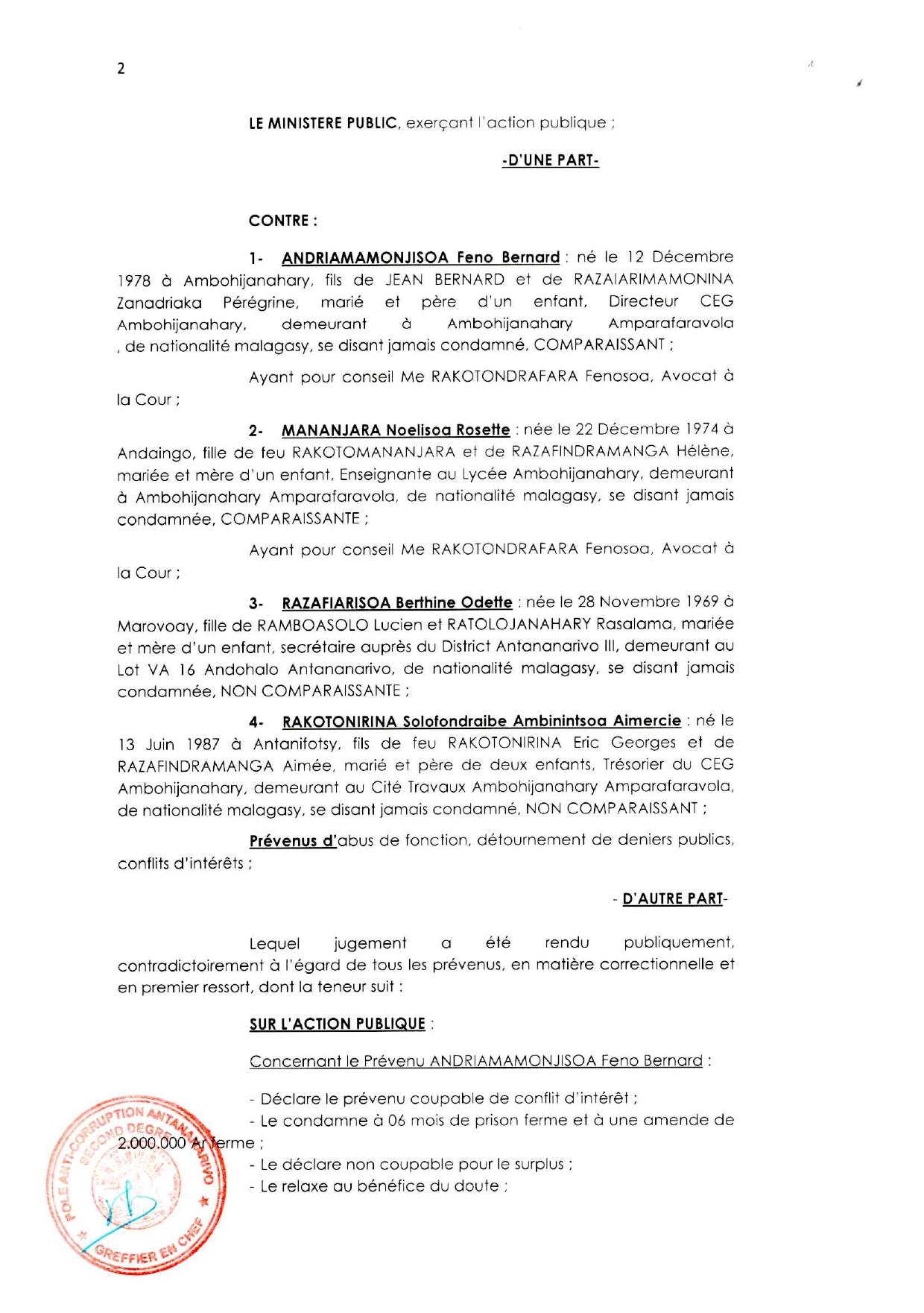 ARRET N°20 DU 07 Avril 2023