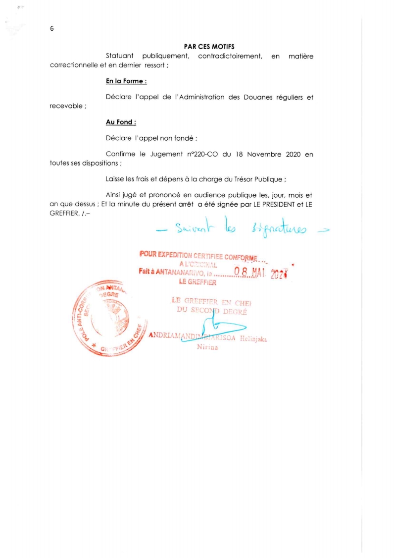 ARRET N°71 DU 10 SEPTEMBRE 2021