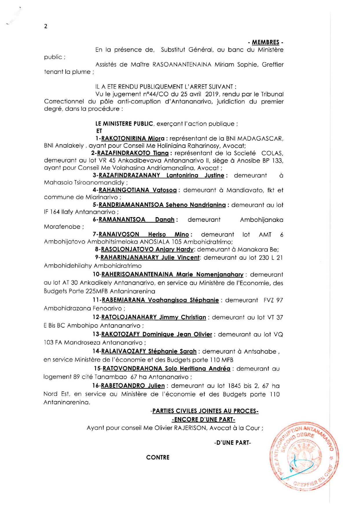 ARRET N°25 COR-V PAC TANA du 26 Fevrier 2021