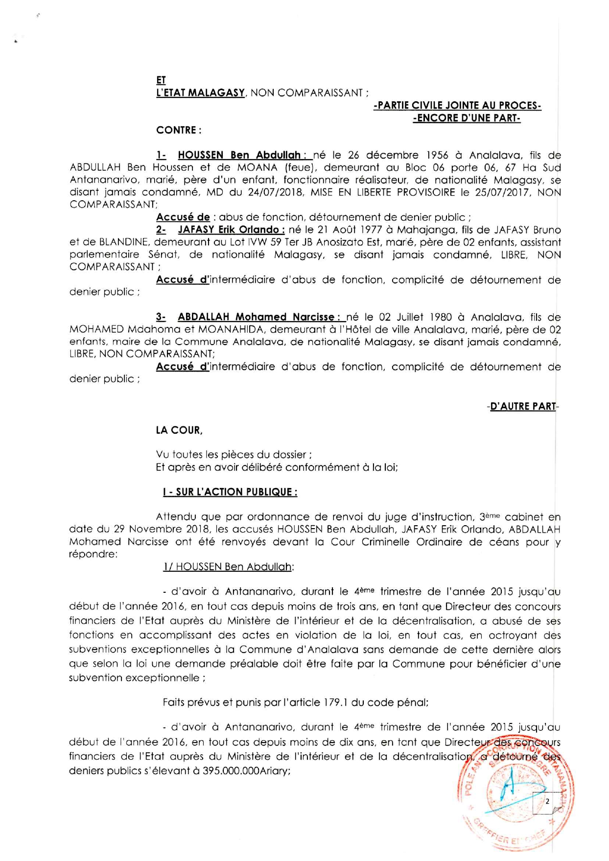 ARRET N°20 DU 21 JUILLET 2021