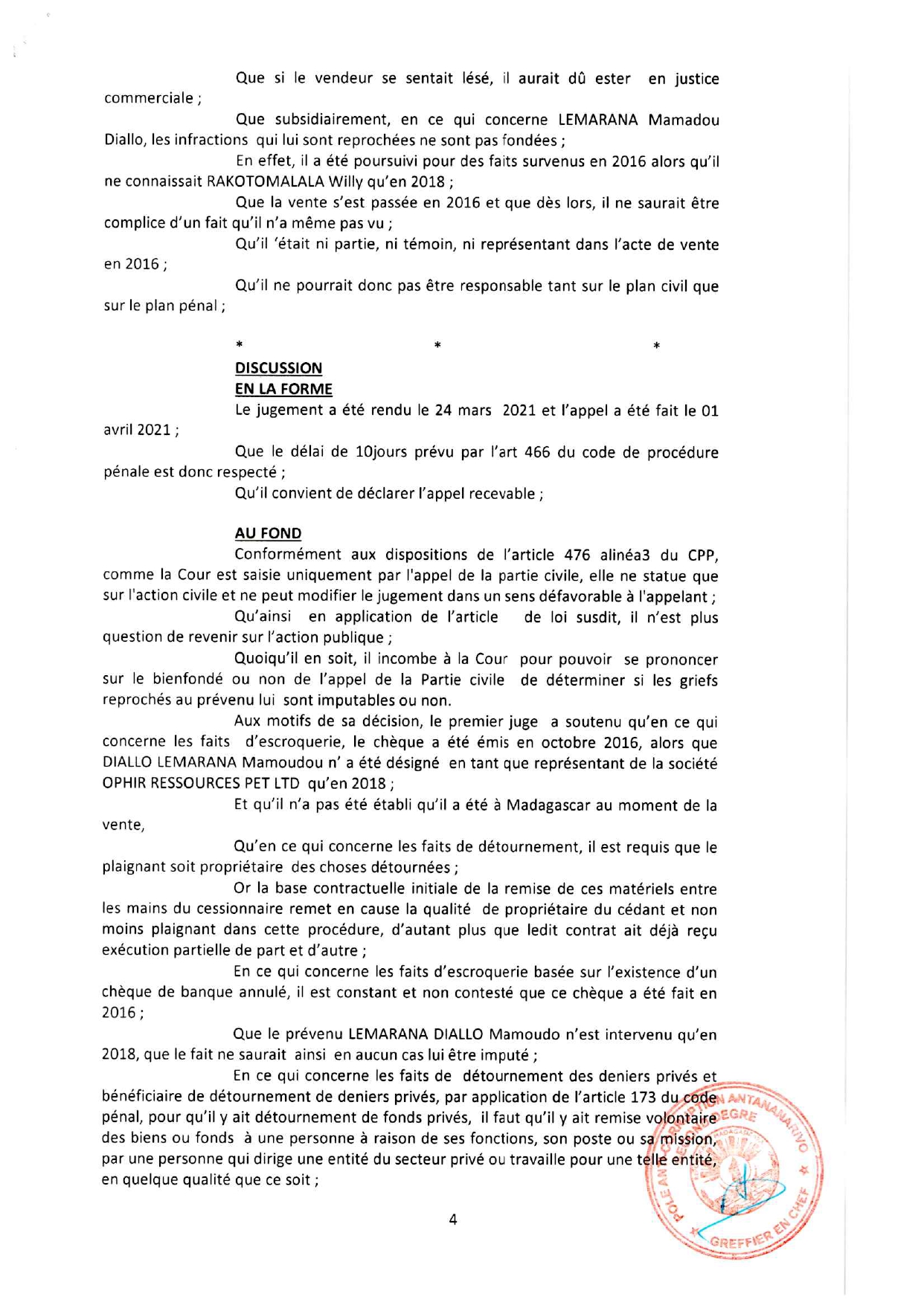 ARRET N°99 DU 03 DECEMBRE 2021