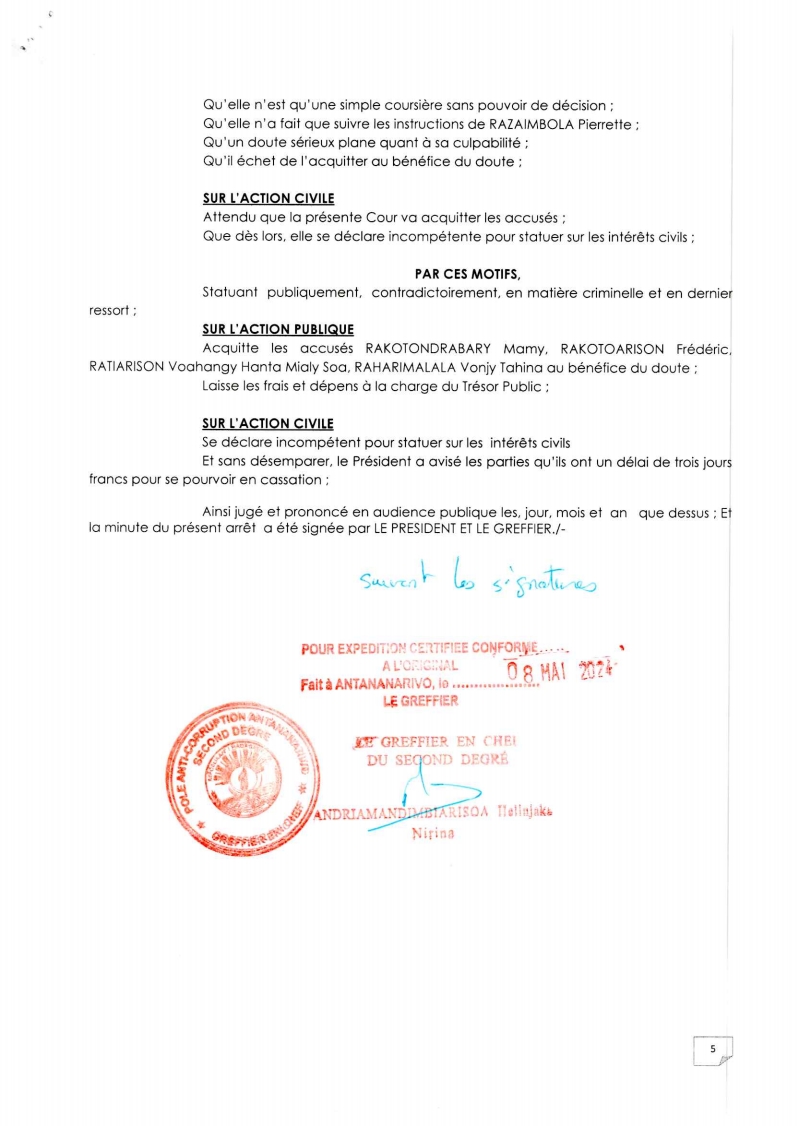 ARRET N°39 DU 16 NOVEMBRE 2021