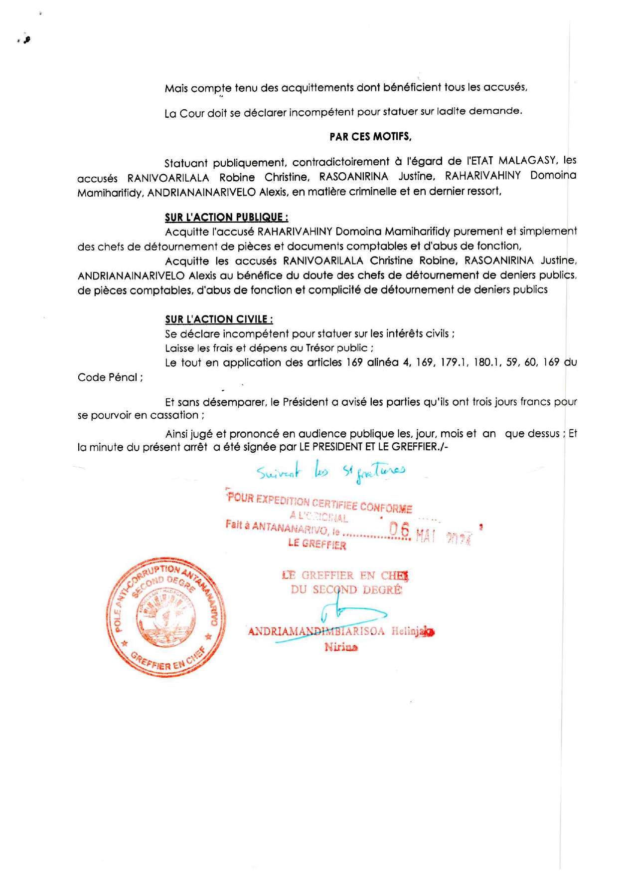 ARRET N°15 DU 06 JUILLET 2021