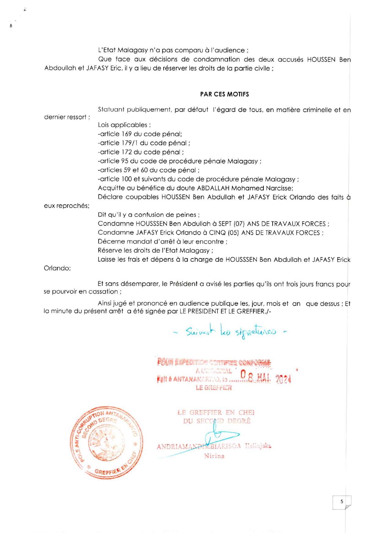 ARRET N°20 DU 21 JUILLET 2021