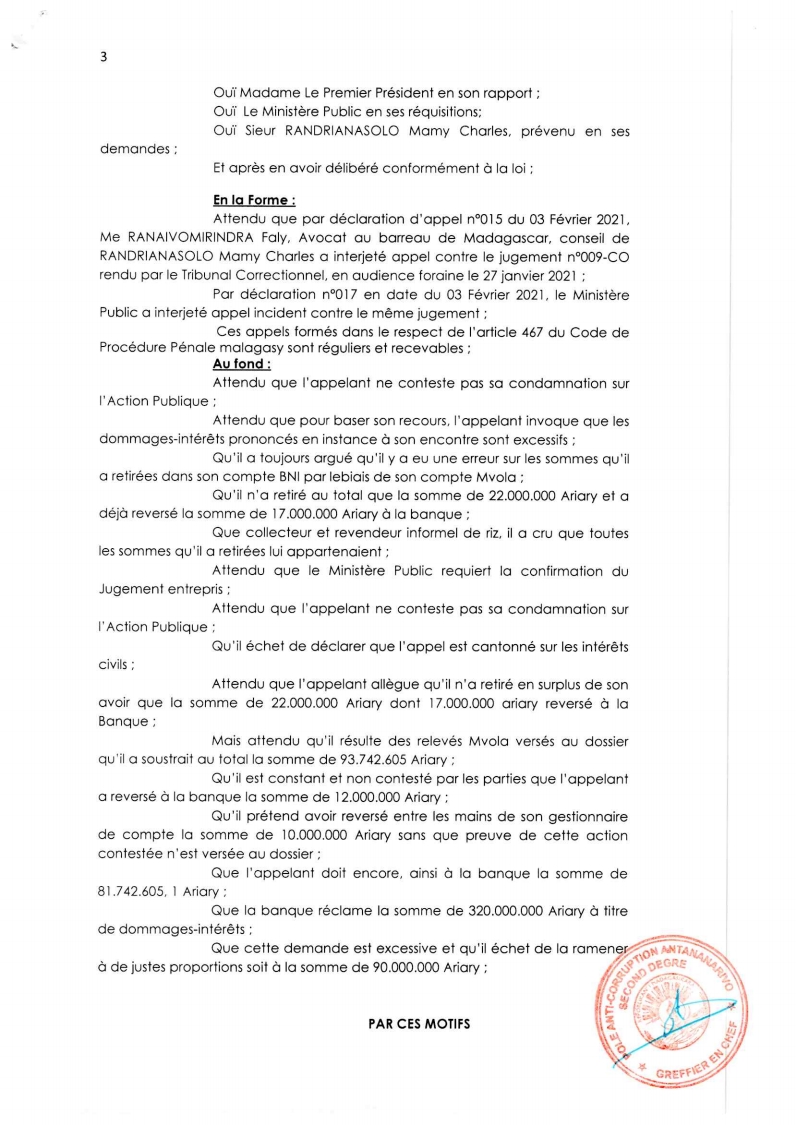 ARRET N°61 DU 30 JUILLET 2021